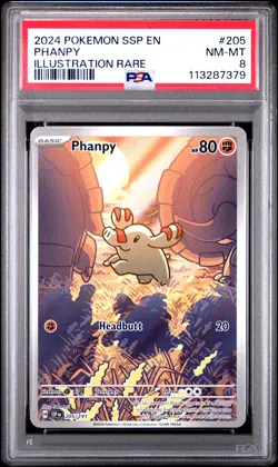 2024 Pokemon SSP EN-Surging Sparks Phanpy #205 Illustration Rare PSA 8 - Image 1