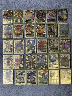 Set of 30 Pokemon Charizard,Blastoise,Dragonite&More Gold Foil Fan Art Cards LP - Image 1