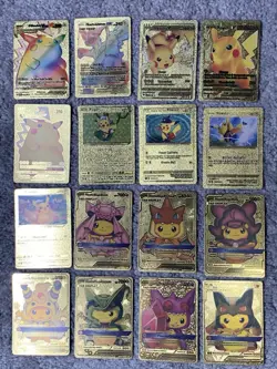 Set of 16 Pokemon Pikachu Gold Foil Fan Art All 7 Cosplay Collection Cards LP - Image 1