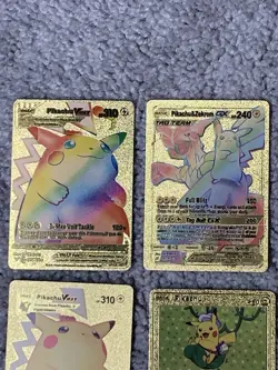 Set of 16 Pokemon Pikachu Gold Foil Fan Art All 7 Cosplay Collection Cards LP - Image 2