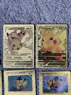 Set of 16 Pokemon Pikachu Gold Foil Fan Art All 7 Cosplay Collection Cards LP - Image 3