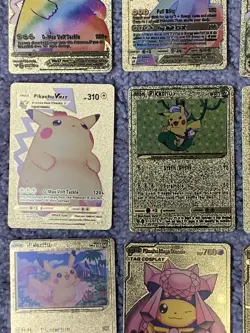 Set of 16 Pokemon Pikachu Gold Foil Fan Art All 7 Cosplay Collection Cards LP - Image 4