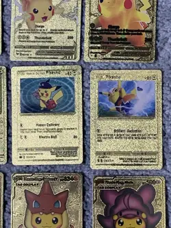 Set of 16 Pokemon Pikachu Gold Foil Fan Art All 7 Cosplay Collection Cards LP - Image 5