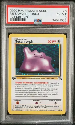 2000 Pokemon FRENCH 1st Edition Fossil Metamorph-Ditto Holo 3/62 PSA 6 EX-MT - Image 1