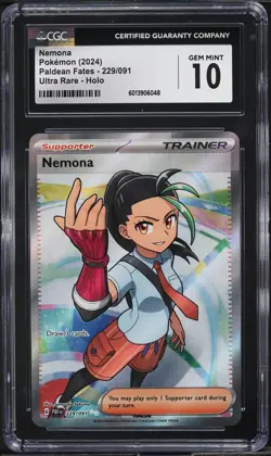 2024 Pokemon SV: Paldean Fates Nemona 229/091 CGC Gem Mint 10 Ultra Rare - Image 1