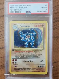 1999 Pokemon TCG Base Set Machamp Holo #8 1st Edition Shadowless PSA 6 EX-MT - Image 1
