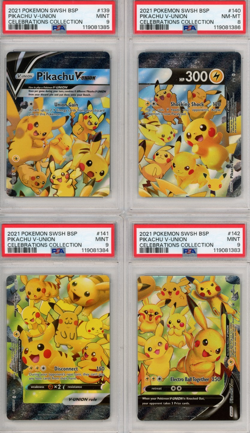 Set of 4 2021 Pokemon SWSH BSP Pikachu V-Union Celebrations Collection PSA - Image 1