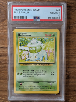 1999 Pokemon Game Base PSA 10 Bulbasaur #44 WOTC UNLIMITED FRESH GRADE SLAB MINT - Image 1