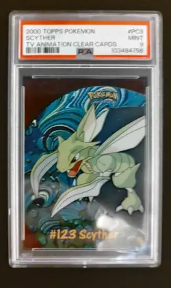 Scyther #PC9, 2000 Topps Pokemon, TV Animation Clear Card, PSA Mint 9 - Image 1