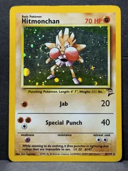 Pokemon TCG Hitmonchan Base Set 2 Holo Unlimited Rare Card 8/130 LP - Image 1