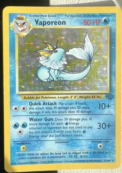 1999 Pokemon TCG Jungle Set Vaporeon Holo Rare Card 12/64 Unlimited HP - Image 1