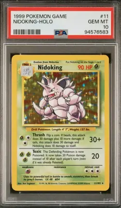 1999 POKEMON GAME #11 NIDOKING-HOLO PSA 10 GEM MINT CARD - Image 1