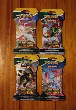 POKEMON SWORD & SHIELD EVOLVING SKIES SLEEVED BOOSTER PACK ART SET OF 4 SEALED - Image 1