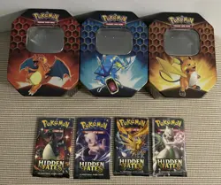 POKEMON 2019 HIDDEN FATES 3 GX TINS - EMPTY BOOSTER PACKS & CODE CARDS NO CARDS - Image 1