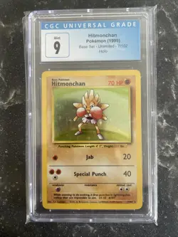 CGC 9 MINT Hitmonchan 1999 Base Set 7/102 Holo Pokemon Card - Image 1