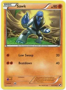 Pokemon Black & White 62/114 Sawk Rare Card - Image 1
