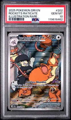 2025 POKEMON DRI EN-DESTINED RIVALS #202 TEAM ROCKET'S RATICATE PSA 10 - Image 1