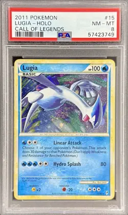 2011 POKEMON CALL OF LEGENDS #15 LUGIA-HOLO PSA 8 DOUBLE SWIRL + HOLO BLEED - Image 1
