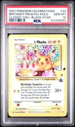 2021 POKEMON CELEBRATIONS CLASSIC COLL #24 BIRTHDAY PIKACHU-HOLO PSA 10 - Image 1