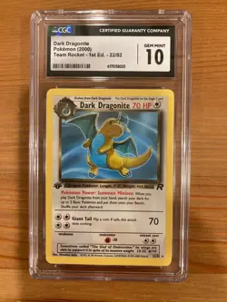 Pokemon Dark Dragonite Team Rocket 1st Edition NON HOLO Rare #22 CGC 10 Gem Mint - Image 1