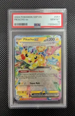 2024 Pokemon SV Surging Sparks SSP EN Pikachu Ex 057/191 PSA 10 - Image 1