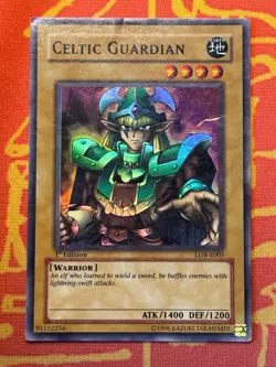 YUGIOH CELTIC GUARDIAN SUPER RARE 1ST EDITION HEAVY PLAY LOB-E005 - Image 1