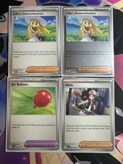 Lot Of 4 Pokemon Supporter And Tool Card Hilda Lillies Determination Air Balloon - Image 1