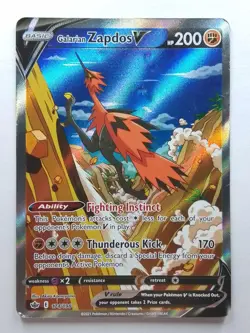 Galarian Zapdos V 174 Chilling Reign Pokemon card Damaged HP - Image 1