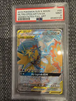 Pokemon 2019 Sun & Moon Hidden Fates Moltres Zapdos Articuno GX #66/68 PSA 9 - Image 1