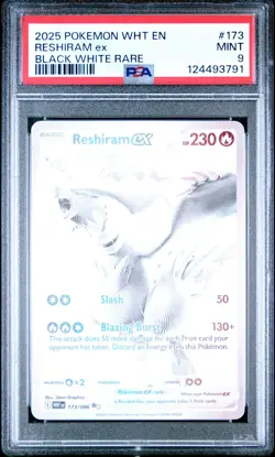 2025 POKEMON WHT EN-WHITE FLARE BLACK WHITE RARE #173 RESHIRAM EX PSA 9 - Image 1