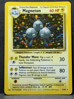 Pokemon TCG Magneton Base Set Holo Unlimited Rare Card 9/102 MP - Image 1