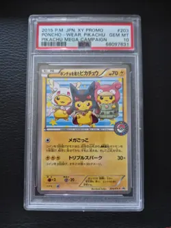 2015 POKEMON JPN XY PROMO PIKACHU MEGA CAMPAIGN PONCHO-WEARING PIKACHU PSA 10 - Image 1