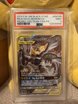 Pokemon 2019 Sun & Moon Tag Team PSA 9 Pikachu & Zekrom GX Promo SM168 - Image 2
