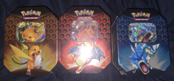 Pokemon Hidden Fates GX Tins Art Set of 3 Full Sealed Charizard Raichu Gyarados - Image 1