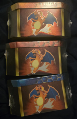 Pokemon Hidden Fates GX Tins Art Set of 3 Full Sealed Charizard Raichu Gyarados - Image 3