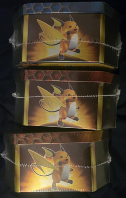 Pokemon Hidden Fates GX Tins Art Set of 3 Full Sealed Charizard Raichu Gyarados - Image 4