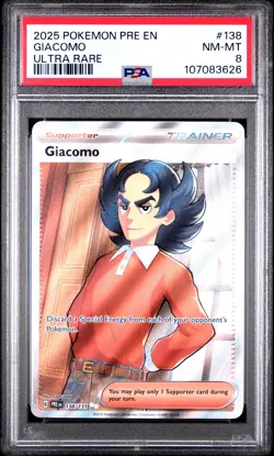 2025 POKEMON PRE EN-PRISMATIC EVOLUTIONS ULTRA RARE #138 GIACOMO PSA 8 - Image 1