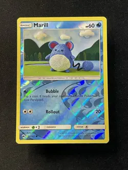 REVERSE HOLO Marill 34/147 NM/M Asako Ito Crocheted Burning Shadows Pokemon Card - Image 1