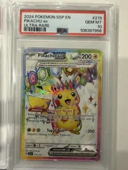 2024 POKEMON SSP EN-SURGING SPARKS ULTRA RARE #219 PIKACHU EX PSA 10 - Image 1