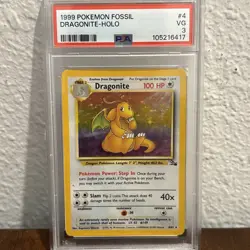 Pokemon TCG 1999 Dragonite Fossil Holo Card #4 PSA 3 - Image 1