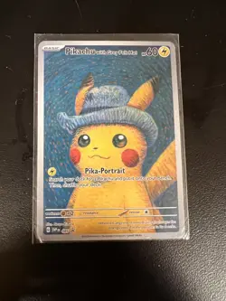 Grey Felt Hat Pikachu Van Gogh Museum Promo 085 Pokemon Card 2023 - Image 1