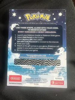 Pokemon Scarlet And Violet Shiny Koraidon or Miraidon Code UNSCRATCHED - Image 1