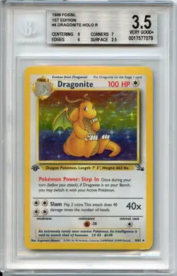 Dragonite BGS 3.5 1st Edition Fossil Holo 4/62 Pokemon Card Fossil 1999 VG+ - Image 1