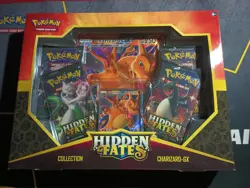 New Pokemon Hidden Fates Charizard GX Collection Box 4 Booster Pack + Jumbo Card - Image 1