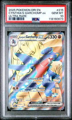 2025 POKEMON DRI EN-DESTINED RIVALS ULTRA RARE #215 CYNTHIA'S GARCHOMP EX PSA 10 - Image 1