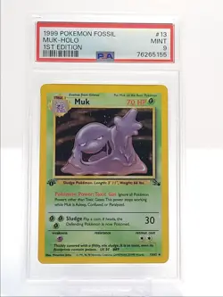 MUK 1999 POKEMON 1ST EDITION FOSSIL HOLO RARE 13/62 PSA 9 Q0907 - Image 1
