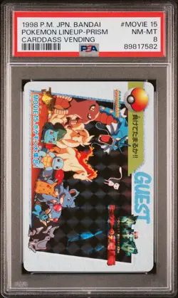 1998 POKEMON JPN BANDAI CARDDASS VENDING #MOVIE 15 POKEMON LINEUP-PRISM PSA 8 - Image 1