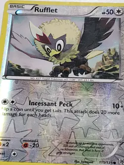 REVERSE HOLO Rufflet 115/135 LP - Plasma Storm Pokemon Card - kawayoo Art - Image 2