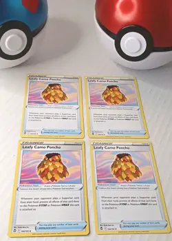 Pokemon TCG Leafy Camo Poncho 160/195 Playset (4x) Silver Tempest Trainer Card - Image 1