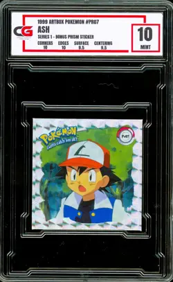 1999 Pokemon Artbox PR07 ~ BONUS PRISM STICKER ~ Ash ~ CG 10 GEM - Image 1